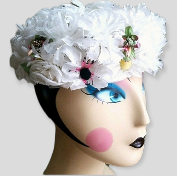 Vintage Mid Century 1950's Signed Jane Morgan Daisy Pill Box Hat - Picture 7 of 15